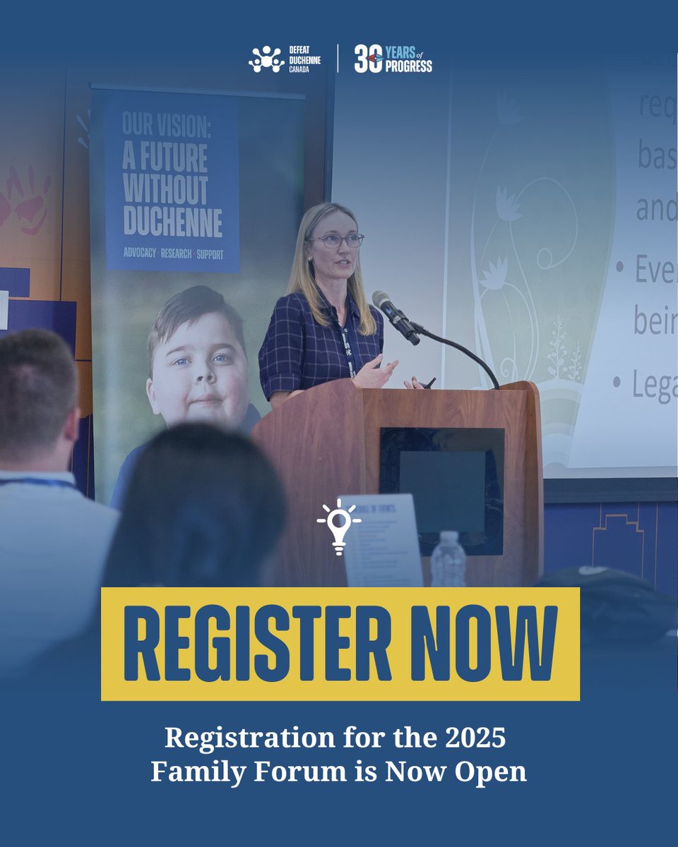 Defeat Duchenne Canada (@defeatduchenne) on Twitter photo 📣 Registration is OPEN for the 2025 Family Forum: bit.ly/45OoFPd
🗓️ Oct 25–26 | 📍 Toronto & Virtual
Hosted with <a href="/SickKidsNews/">The Hospital for Sick Children (SickKids)</a> + <a href="/HBKidsHospital/">Holland Bloorview</a>
Canada’s only national event for families affected by #Duchenne #musculardystrophy.
Bring the whole family! 📣 Registration is OPEN for the 2025 Family Forum: bit.ly/45OoFPd
🗓️ Oct 25–26 | 📍 Toronto & Virtual
Hosted with <a href="/SickKidsNews/">The Hospital for Sick Children (SickKids)</a> + <a href="/HBKidsHospital/">Holland Bloorview</a>
Canada’s only national event for families affected by #Duchenne #musculardystrophy.
Bring the whole family!