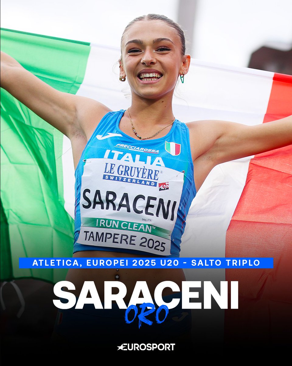 14,24 metri. È questa la misura che nel salto triplo è valsa a Erika Saraceni sia l’oro agli europei U20, che il nuovo record dei campionati 🇮🇹

#Atletica #Tampere2025 #Saraceni