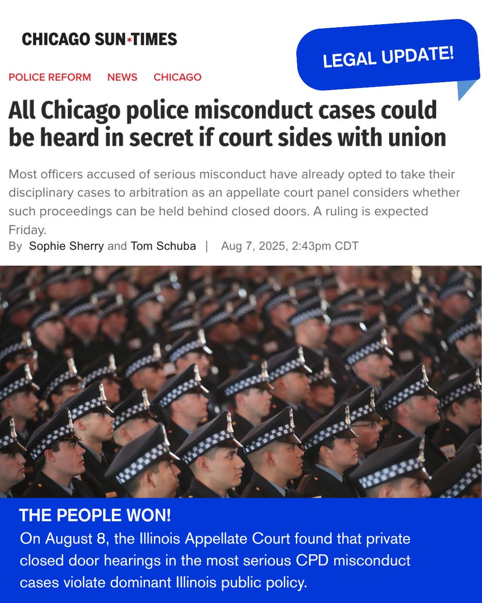 Good news! Today, the Illinois Appellate Court ruled in favor of transparency, against closed hearings for police misconduct cases. We previously covered this issue for the Chicago Reader in November 2023.
