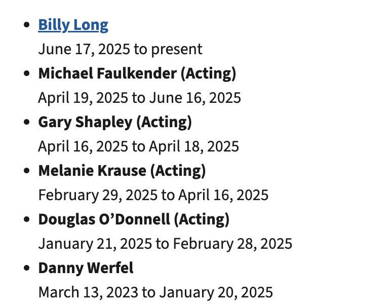 therecount's tweet photo. The IRS is moving onto a seventh commissioner since Trump took office — Billy Long is reportedly set to be nominated to an ambassadorship.

More people have been IRS commissioner in six months under Trump than during the entire 2010s. https://t.co/pnN7gGQcFA