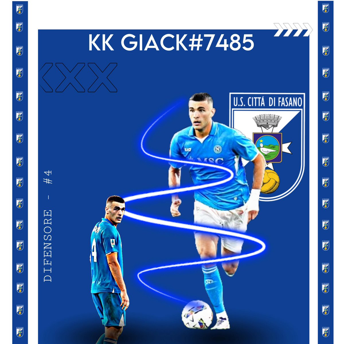 UsFasanoeSports's tweet photo. ✍🏻🐦💣 Benvenuto
Nel cuore della difesa c’è chi non concede nulla. @GiackK2 è il nostro DC, preciso, solido e sempre concentrato.
Ogni attacco si ferma su di lui, ogni pallone è una sfida che vince.

Forza Fasano⚪️🔵🔥 https://t.co/xW4O8BspVV