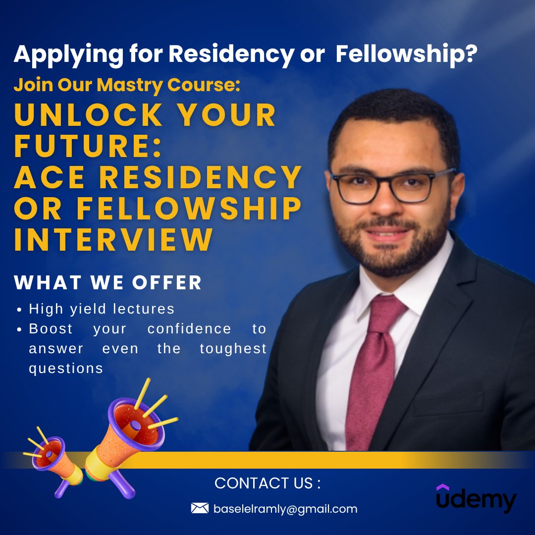 🎯 The Ultimate Residency &amp; Fellowship Interview Prep Course is live!
Learn how to impress PDs, handle red flags, &amp; answer tough Qs like a pro.
📺 Course: udemy.com/course/unlock-…
🤝 DM for 1-on-1 mock interviews!
#Match2026 #USMLE #IMGsupport