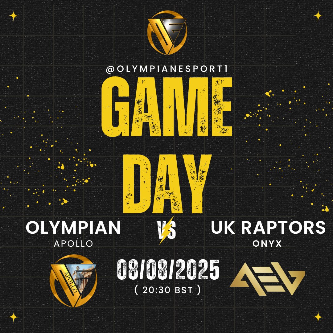 📣GAME DAY📣

Olympian Apollo takes on UK Raptors Onyx TONIGHT!

🎮- Div 8 <a href="/AMeLeague/">AEL - Amateur Esports League</a> 
⏰- 8:30 PM
📺- twitch.tv/mrstevedouglas

🔱- <a href="/OldManMada/">Adam</a> 
🔱- <a href="/ExitiumDylan/">Dylan</a> 
🔱- TeeDee
🔱- Tommey