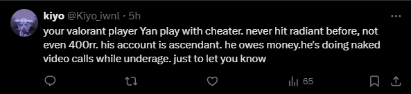 The statements in this tweet are completely false. This is an unfair attack on one of our players. We stand with our teammate and will take action to protect their reputation.