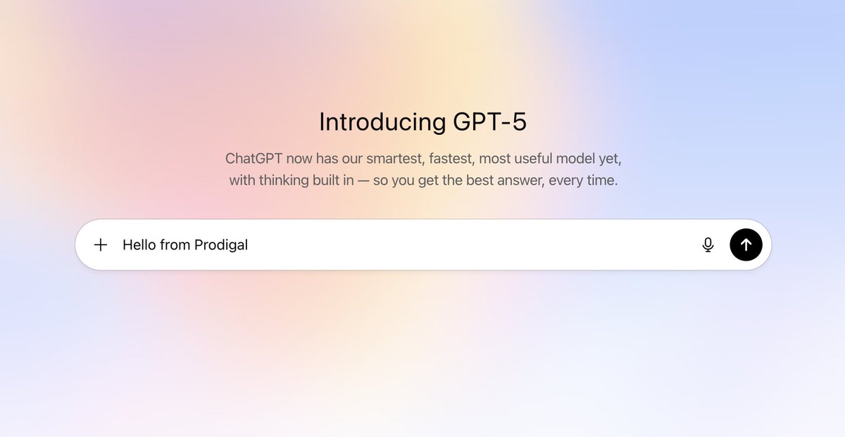 GPT-5 is an inflection point.

Unified interface + smart routing = right model for text, voice, image or file

Stronger reasoning + faster responses

Complex problem solving

For us at Prodigal, it’s another step toward AI agents that work less like tools, more like humans.