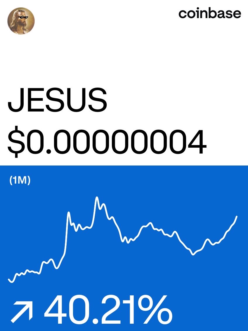 iBelieve (@in_you_god) on Twitter photo $Jesus Coin
β¦<a href="/jesustokens/">$JESUS π</a>β©
I Believe
Jesus Coin on @Coinbase: coinbase.com/price/jesus-to⦠$Jesus Coin
β¦<a href="/jesustokens/">$JESUS π</a>β©
I Believe
Jesus Coin on @Coinbase: coinbase.com/price/jesus-toβ¦