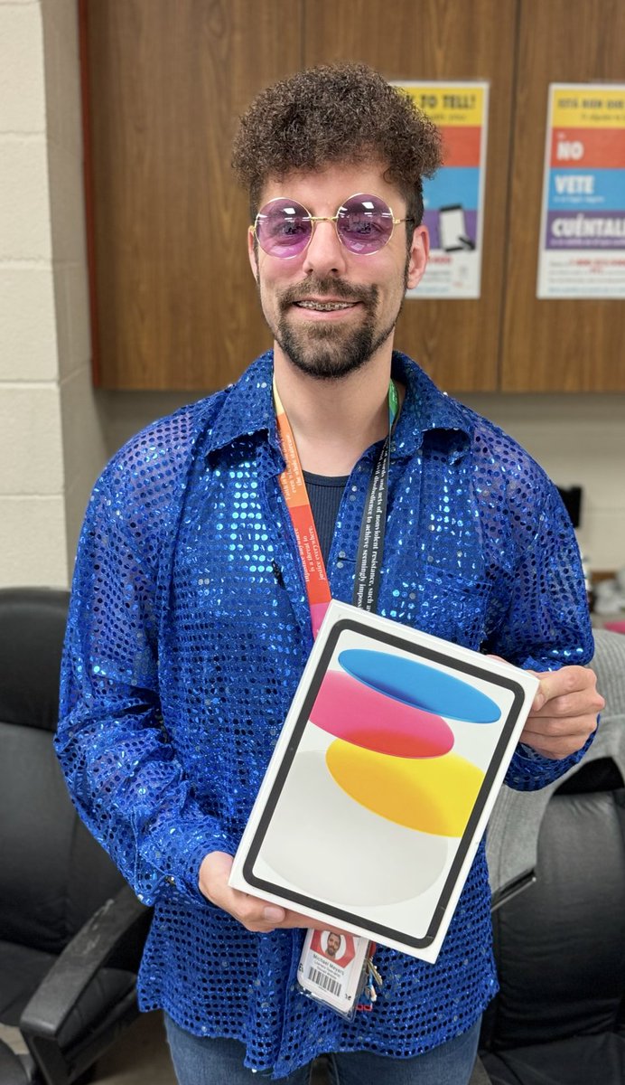 Congratulations to Michael Meyer from Stovall Middle! He won an iPad with his cool outfit for Dress Up Day. #AldineStory