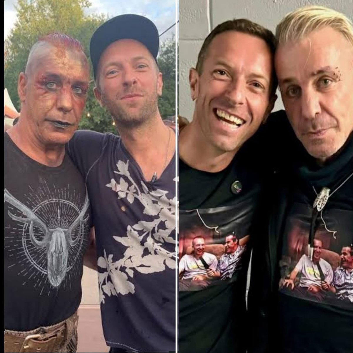 Indie5051's tweet image. En 2019 Chris Martin acudió a un concierto de RAMMSTEIN para saludar a su ídolo Till Lindemann y en 2025 Till Lindemann le devolvió el detalle llegando a un concierto de COLDPLAY.
