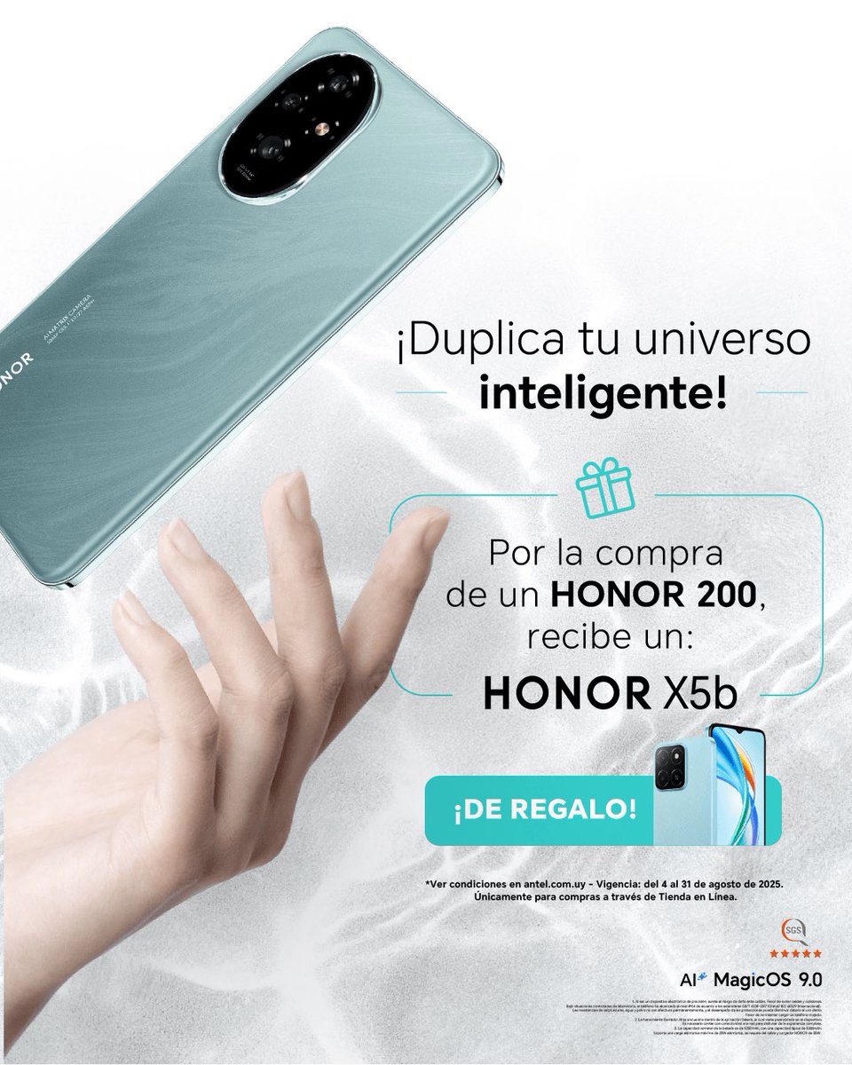 AntelDeTodos's tweet photo. 📣 ¡No te pierdas el 2x1 de Honor!
Con la compra de un Honor 200 te llevás de REGALO un Honor X5b.
🛒 Promo exclusiva para compras web.

En Antel tenés los mejores beneficios.
📲 + info en https://t.co/kJB6s39DH3 https://t.co/0wZKq4tK5v