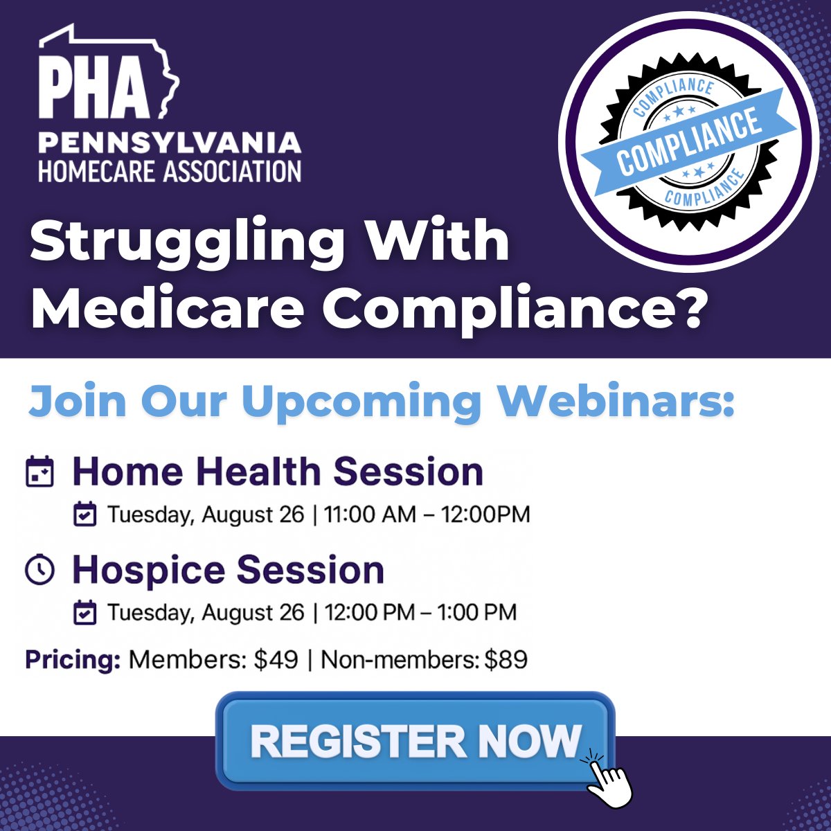 Got Medicare compliance questions? Join our LIVE Q&amp;A on Aug 26 with CGS, 2 tailored webinars for:

- Home Health | 11AM
- Hospice | 12PM

$49 members / $89 non

Register: pahomecare.org/events/list/?t…