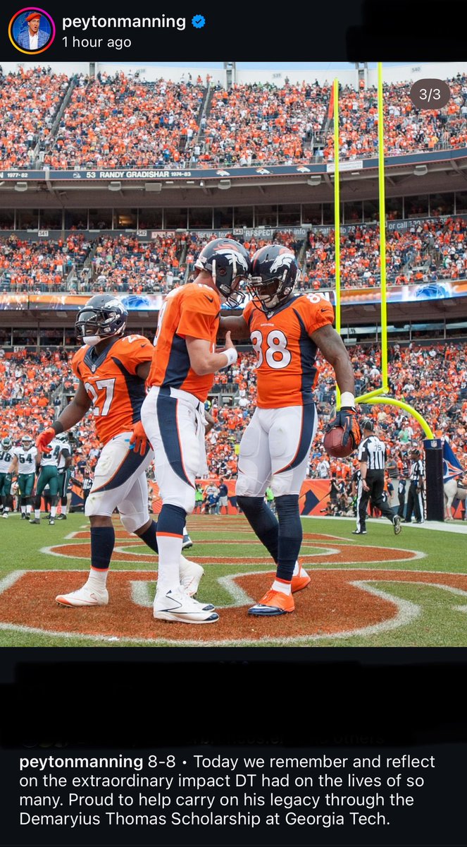 Peyton Manning posted in honor of his late friend Demaryius Thomas with it being 8-8 day ❤️