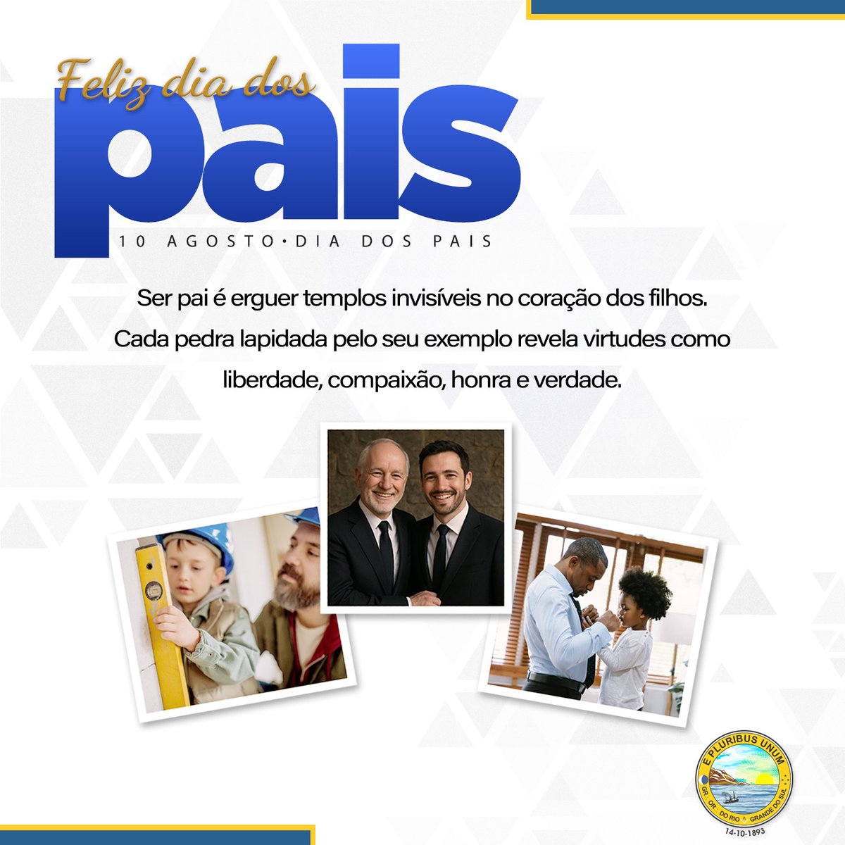 gorgs_comab's tweet photo. Feliz Dia dos Pais a todos os Maçons, familiares e amigos.

Homenagem do Grande Oriente do Rio Grande do Sul.

| Ser pai é erguer templos invisíveis no coração dos filhos. Cada pedra lapidada pelo seu exemplo revela virtudes como liberdade, compaixão, honra e verdade. | https://t.co/gXSM6iBQ4J