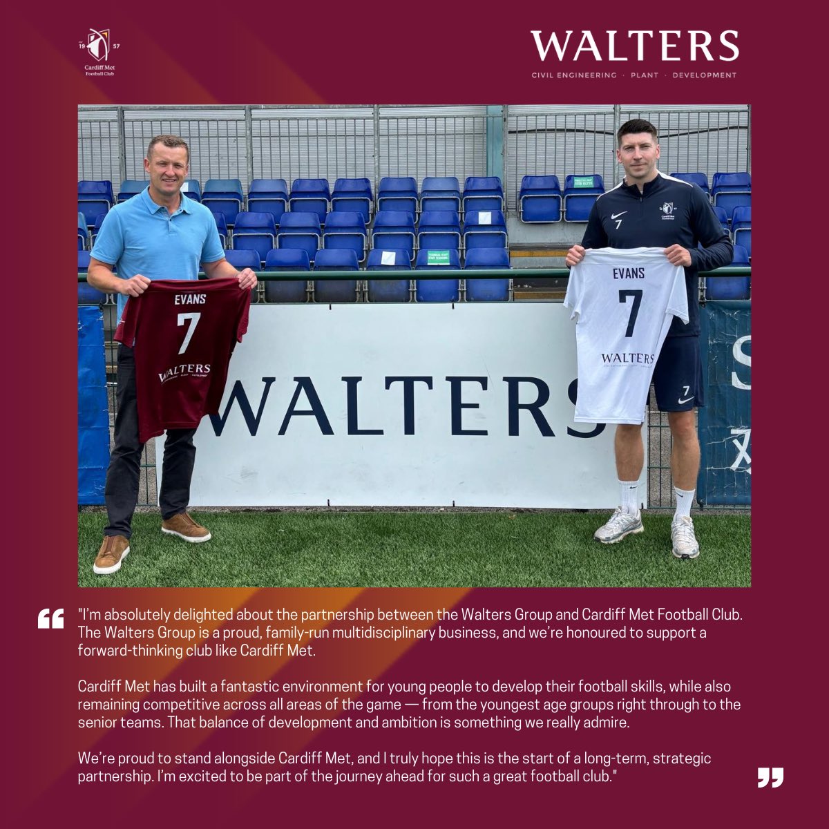 Richard Walters explains the new partnership between <a href="/TheWaltersGroup/">The Walters Group</a> and Cardiff Met FC ⬇️
