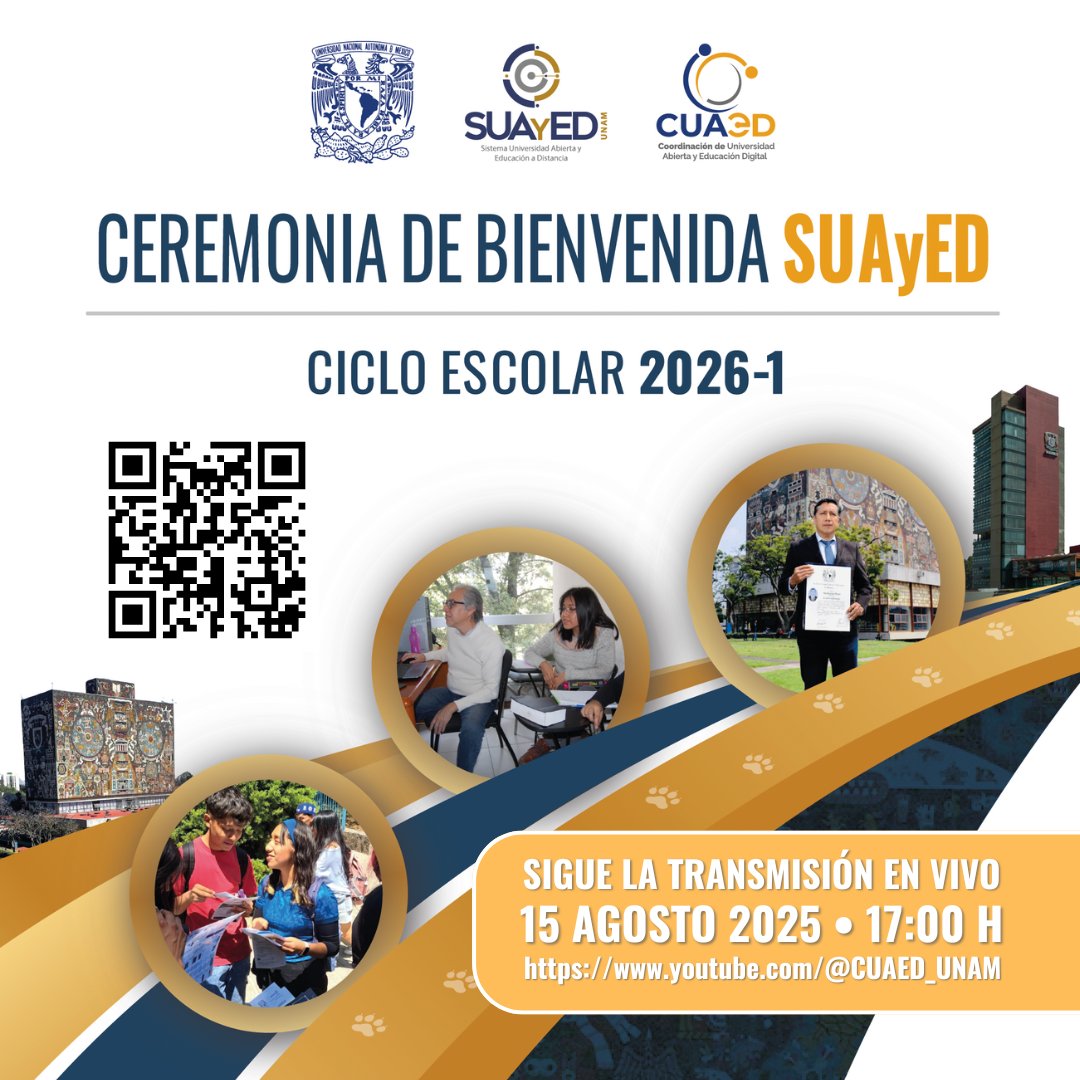 SUAyED (@suayed_unam) on Twitter photo 📺 Este viernes 15 de agosto no te pierdas la transmisión en vivo de la
Bienvenida SUAyED 2026-1
🎓 Una nueva generación Puma da comienzo a este gran sueño. 
🖥 Síguela a través de:
🔗 YouTube: youtube.com/@comunicacionc… 
#BienvenidaSUAyED
#UNAMNuestraGranUniversidad
#SUAyED 📺 Este viernes 15 de agosto no te pierdas la transmisión en vivo de la
Bienvenida SUAyED 2026-1
🎓 Una nueva generación Puma da comienzo a este gran sueño. 
🖥 Síguela a través de:
🔗 YouTube: youtube.com/@comunicacionc… 
#BienvenidaSUAyED
#UNAMNuestraGranUniversidad
#SUAyED