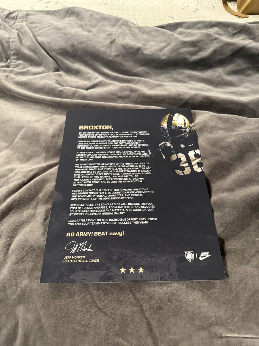 Bless to receive an official offer! <a href="/ArmyWP_Football/">Army Football</a> <a href="/CoachJeffMonken/">Jeff Monken</a> <a href="/MikeViti/">Mike Viti</a> <a href="/Coach_Burks/">Chandler Burks</a> <a href="/MathisGaius/">Gaius D. Mathis</a> <a href="/DaneAshley_68/">Dane Ashley</a>