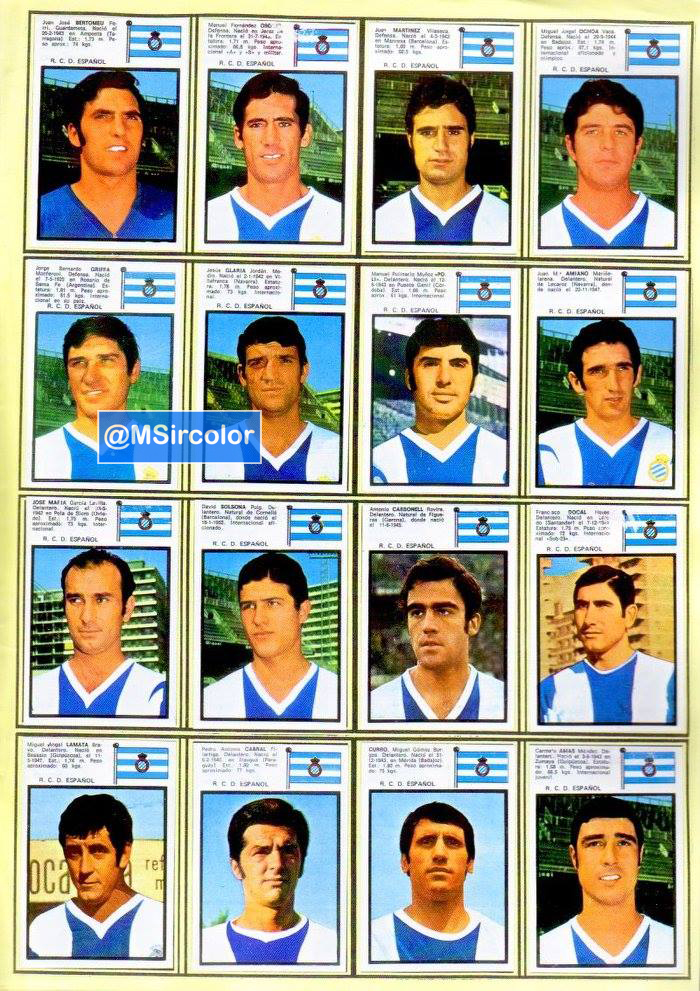 MSircolor's tweet photo. Cromos del @RCDEspanyol 70-71 con #Bertomeu @Osorio #MartínezVilaseca #Ochoa #Griffa #Glaría #Poli #Amiano #JoseMari #Solsona #Carbonell #Docal #Lamata #Cabral #Curro y #Amas https://t.co/WOjMOigBSj