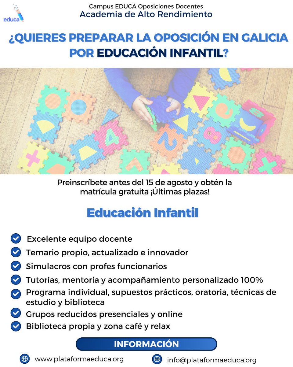 Si tu sueño es ser profe de Educación Infantil 🌈. Nuestras preparadoras  funcionarias con gran experiencia y conocimiento legislativo te ayudarán a conseguirlo.
Déjate asesorar y preparar por dos grandes profes.
Info aquí plataformaeduca.org/academia-educa/ 
#educacióninfantil #docentes