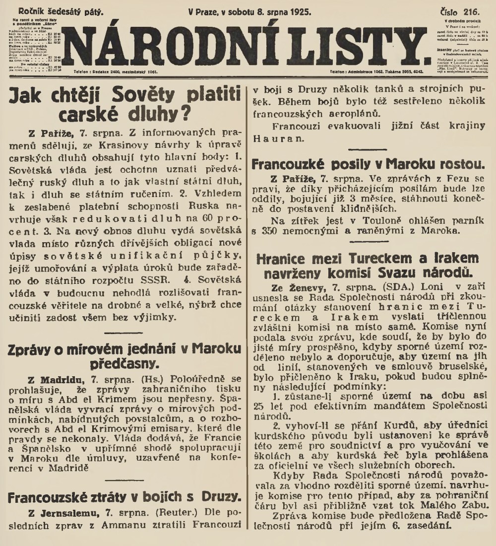 Národní Politika; ranní vydání; 8.8.1925
#CeskeListyHistoricke #Valka #Historie #Pred100lety