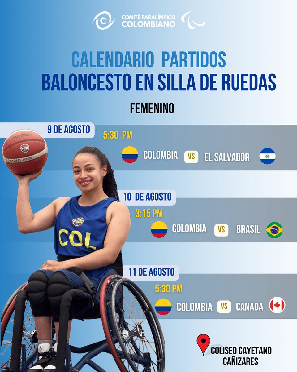 📅 Estos son los horarios en los que jugará Colombia 🇨🇴💪

No te pierdas ni un segundo de la acción. 

✨Nuestras #imPARAbles estarán dejando todo en la cancha del Coliseo Cayetano Cañizares, en Bogotá.

#imPARAbles