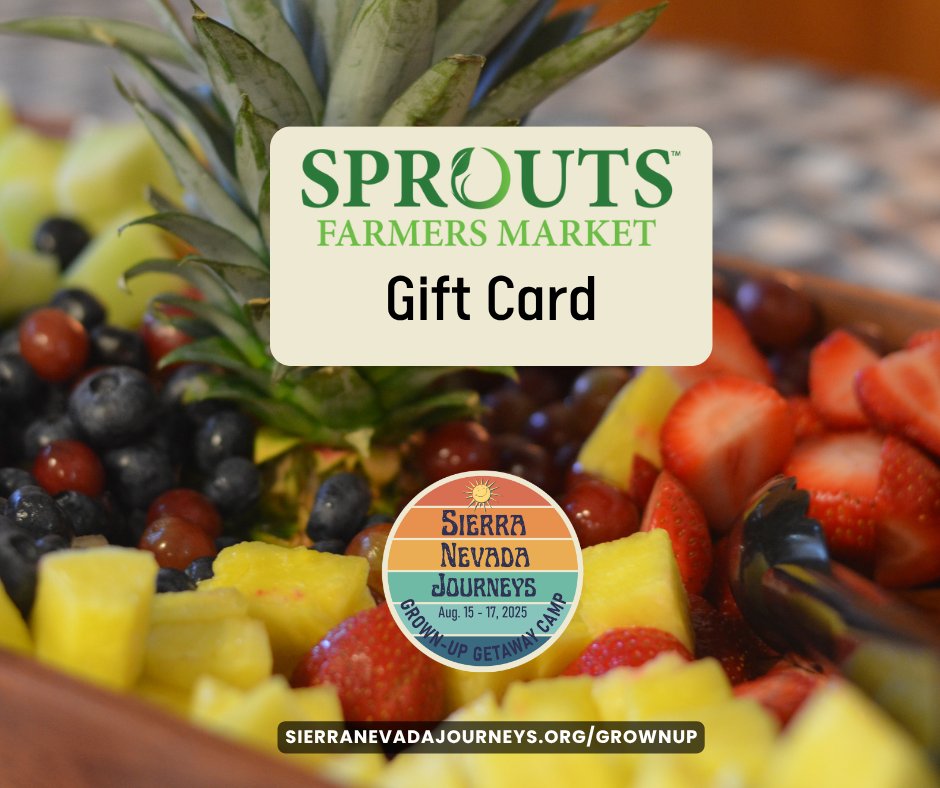 🥕 Win big (and eat well)! <a href="/sproutsfm/">Sprouts</a>  has donated a $100 gift card to our Grown-Up Getaway Camp raffle. Join us Aug. 15–17 for a weekend of amazing food, fun activities, &amp; raffle prizes supporting our Student Scholarship Fund.
Register by Mon., Aug. 11
sierranevadajourneys.org/grownup