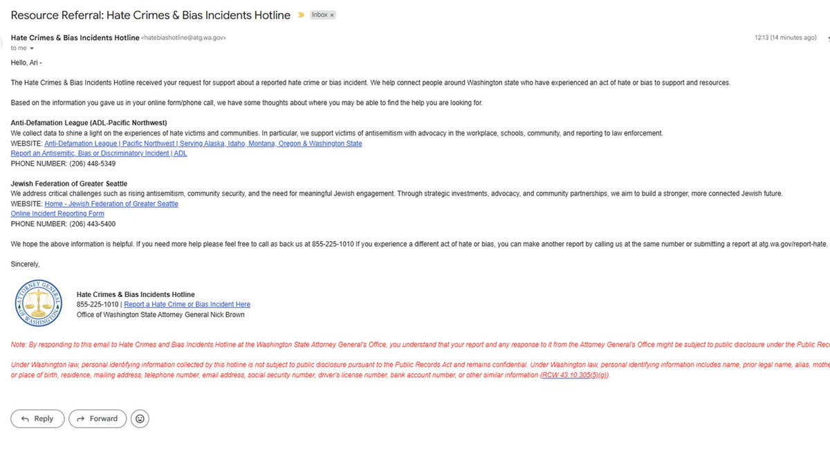 NEW: I tested out Bob Ferguson's Hate &amp; Bias Hotline

Today, over a month after I filed a report, I was referred to 2 non-profit orgs that can't help &amp; are Democratic mouthpieces. No follow-up, no verification

Fergie is collecting data to justify taxing us by claiming $ is