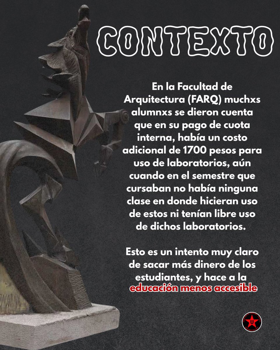 ResistenciaUANL's tweet photo. La UANL constantemente comete injusticias que perjudican al estudiante, y no son problemas de una sola facultad sino de toda la universidad❗️
En tu facultad pasó algo recientemente? Cuéntanos y nos organizamos⭐️
#uanl #farq #fime #facmed #estudiantes #universidad #monterrey https://t.co/vaDj6jItL4