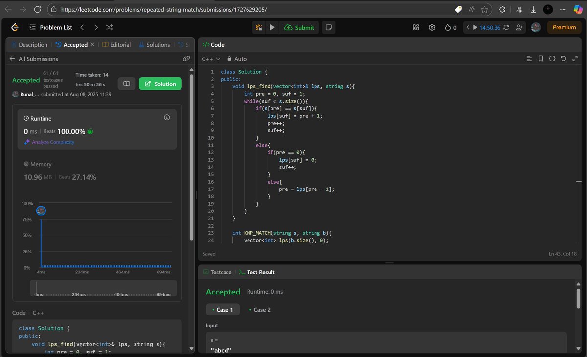 twt_Kunal's tweet photo. #DAY_37
Day 37/90
✅DSA - Solved three problems using KMP algorithm in strings.
✅DEV - Revised React Router concepts now will be getting started with context API.
#LeetCode #BuildInPublic #DevJourney #90DaysOfCode https://t.co/IxIc1DRc8i