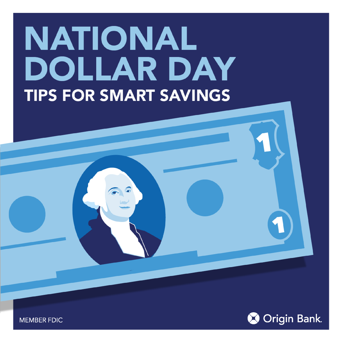 Origin Bank (@originbank) on Twitter photo 💵 It's National Dollar Day! 💵
Every dollar you save today can build a better tomorrow – for you, your family and your future! Explore smart strategies to build your savings, one dollar at a time: bit.ly/3KMNi4m 💵 It's National Dollar Day! 💵
Every dollar you save today can build a better tomorrow – for you, your family and your future! Explore smart strategies to build your savings, one dollar at a time: bit.ly/3KMNi4m