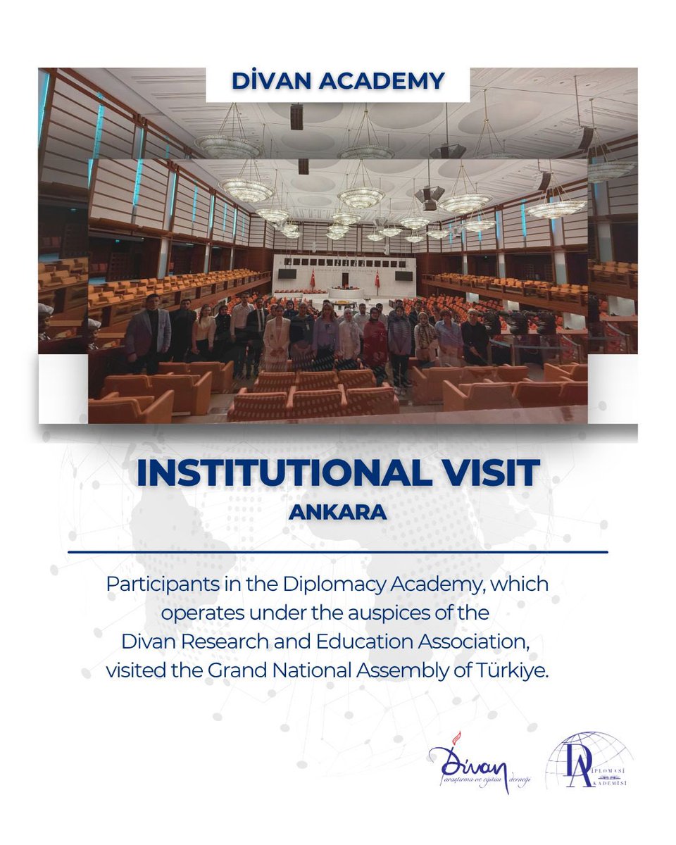Divan Araştırma ve Eğitim Derneği olarak, ülkemizin demokratik iradesinin merkezi Türkiye Büyük Millet Meclisi’ni ziyaret ettik.

Tarihî dokusu ve taşıdığı anlam ile TBMM, bizlere milli iradenin ve birlik ruhunun önemini bir kez daha hatırlattı. 

Bizi misafirperverlikle