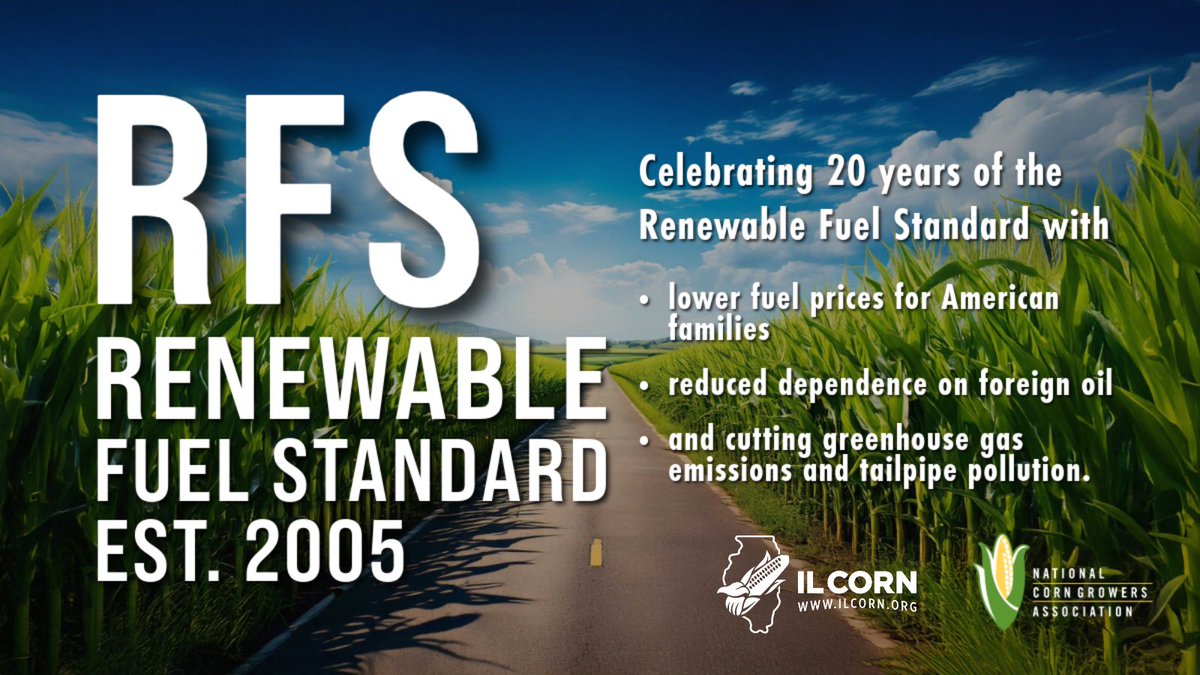 ilcorn's tweet image. 🎉 The Renewable Fuel Standard turns 20! IL Corn &amp;amp; NCGA helped lead the charge boosting corn demand 🌽, cutting gas prices ⛽, creating jobs 💼 &amp;amp; reducing emissions 🌎.
We’re proud of the past &amp;amp; still fighting for the future. #RFS20 #EthanolWorks #ILCorn