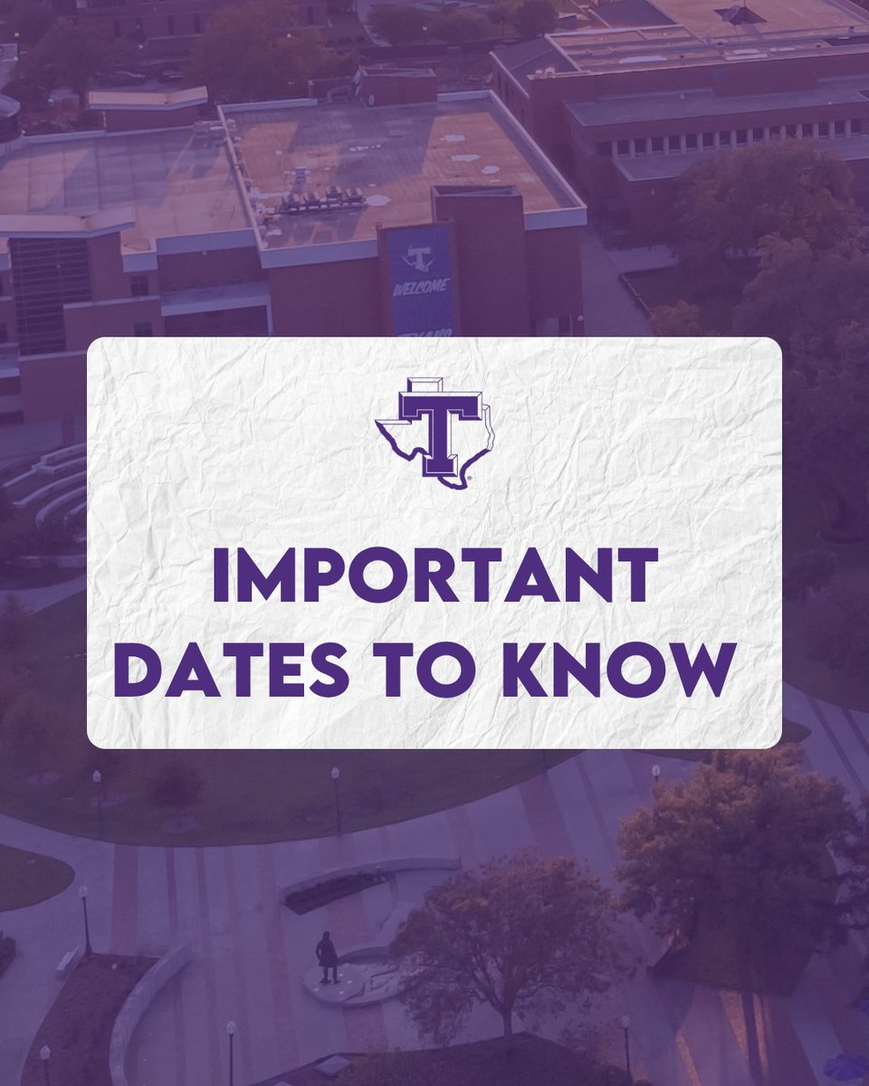 TarletonState's tweet image. Save these important dates for the academic year and take the first step toward becoming a Texan. There’s no better time to apply to Tarleton State!

📝 bit.ly/4m9lIiY

#TarletonState #BleedPurple #TarletonBound