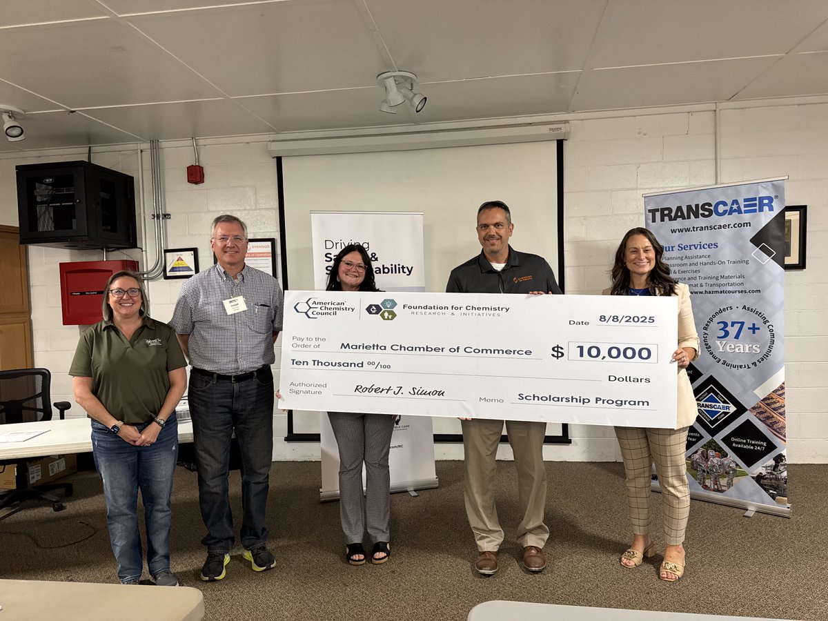 🎓 Big news from the Responsible Chemistry Summit! The Foundation for Chemistry Research &amp; Initiatives donated $10,000 to the Marietta Chamber of Commerce’s Scholarship Program—supporting workforce development and future industry leaders in Ohio &amp; West Virginia.💡🧪