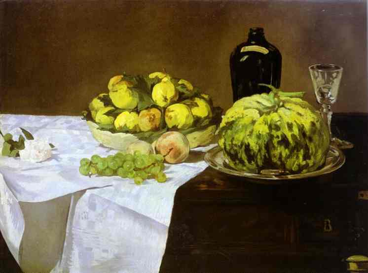 Still life with melon and peaches #artbots #manet