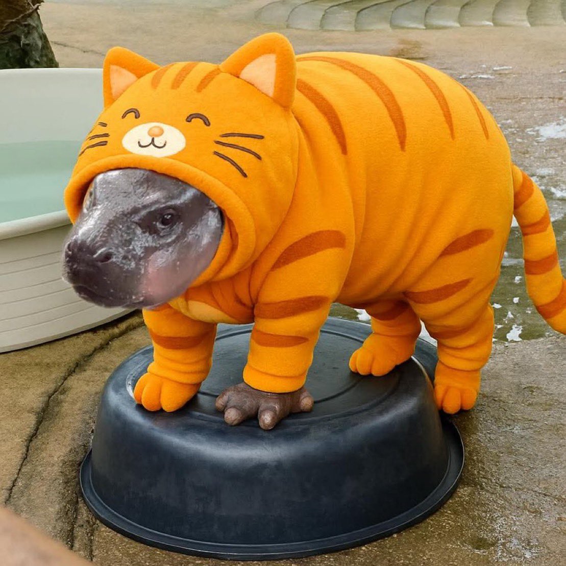 Moo Deng celebrating world cat day 🦛💞🐱