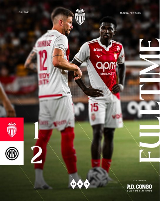 as_monaco_jp's tweet photo. 試合終了！

残念ながらプレシーズンマッチ最終戦は
インテルに逆転負けとなりました⚽

現地8/16(土)にリーグ・アンの開幕戦で
ル・アーヴルと対戦します💪

1⃣-2⃣ #ASMINT https://t.co/6DIPKFIRju