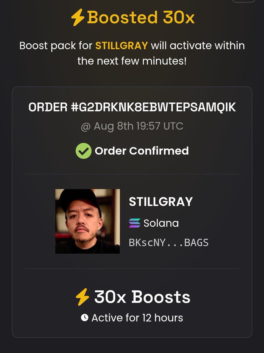 30x Boost activated. Let's freaking go. 

CA: BKscNYRd8meqEjQa3KNxRdNXGex2n3vKH2Cq2sCmBAGS