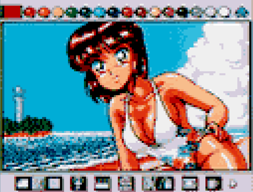 Screenshot usada como exemplo para o modo artístico de Mario Paint (SNES) no site oficial da Nintendo no Japão, ampliada.