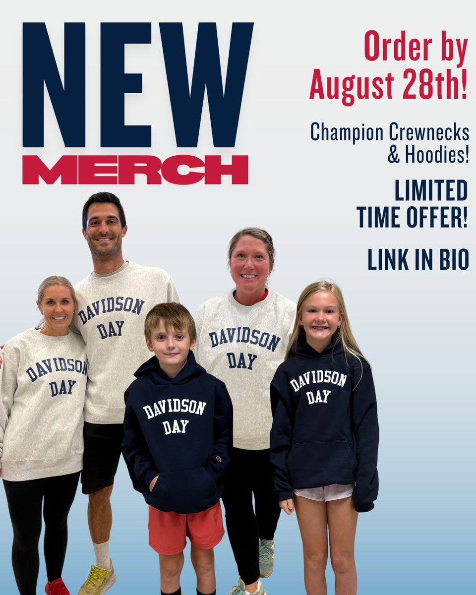 🚨New Merch Alert🚨 Order your Davidson Day sweatshirt to prepare for the new school year!👕 Click the link in our bio to secure Davidson Day's newest Champion sweatshirts! #davidsonday #gopatriots