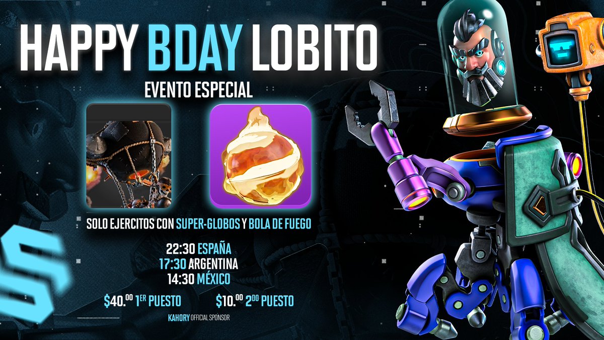 🥳 LIVEEEEEEEEE!

Se viene un Viernes espectacular! Especial Cumple Julicho! 😍

🏆 Minitorneo TH17 

✅ Solo se puede usar FB + Súper Globos
✅ 32 más rápidos en llegar al clan
✅ Formato 1 vs 1 con eliminación directa

💰 50$ en PREMIOS, patrocina Kahory! ❤

🟣