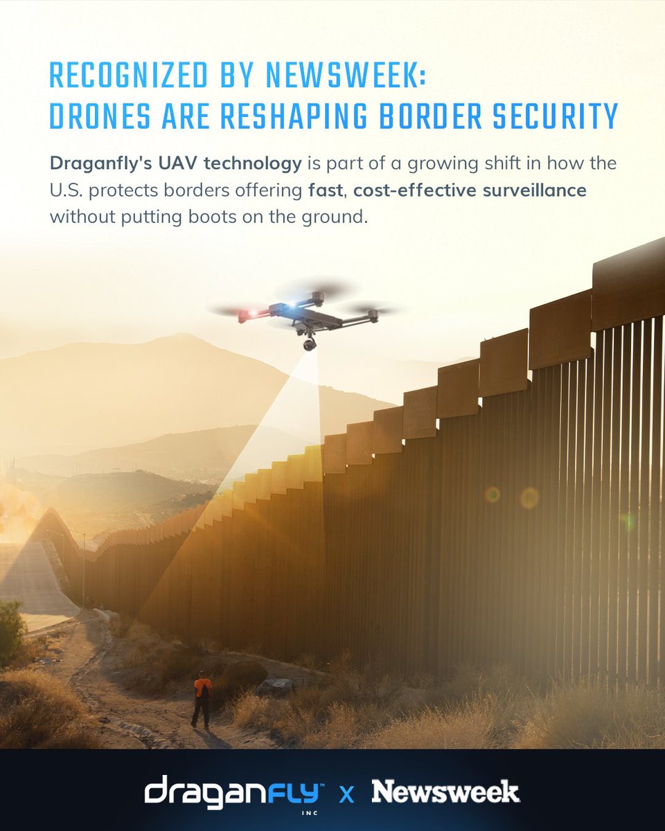 DraganflyInc's tweet image. Drones are changing the way we protect borders and communities.

Proud to have our technology recognized in Newsweek as part of the future of public safety.
See how we’re making it happen: bit.ly/47knA3I

#DroneTechnology  #PublicSafety  #FutureOfSecurity…