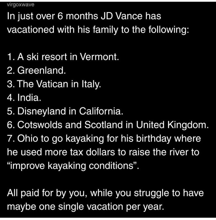 Between Trump,Vance and Kristi Noem this Country will go broke because of all their extracurricular activities on the taxpayers dime! 😡