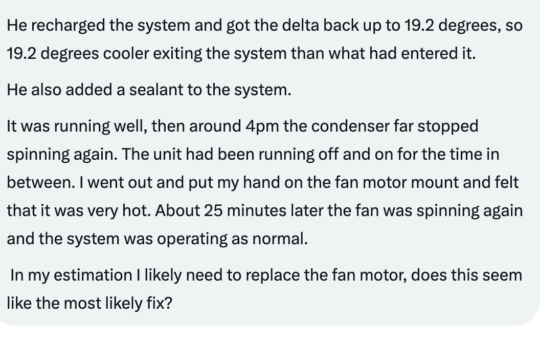 type9type9type9's tweet photo. using @grok  to fix an AC, how it started vs how its going. https://t.co/BeKn4UJB4x