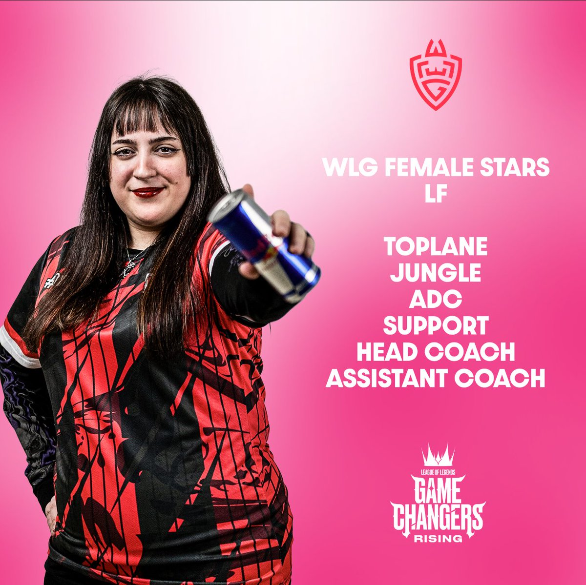 Our WLG Female Stars League of Legends team is looking for players and coaching staff to begin tryouts for the upcoming Game Changers Rising.

Send us a DM for more information and details about the upcoming tryouts.

P.S Our midlaner <a href="/Leilyeet/">Leil</a> 🥰
