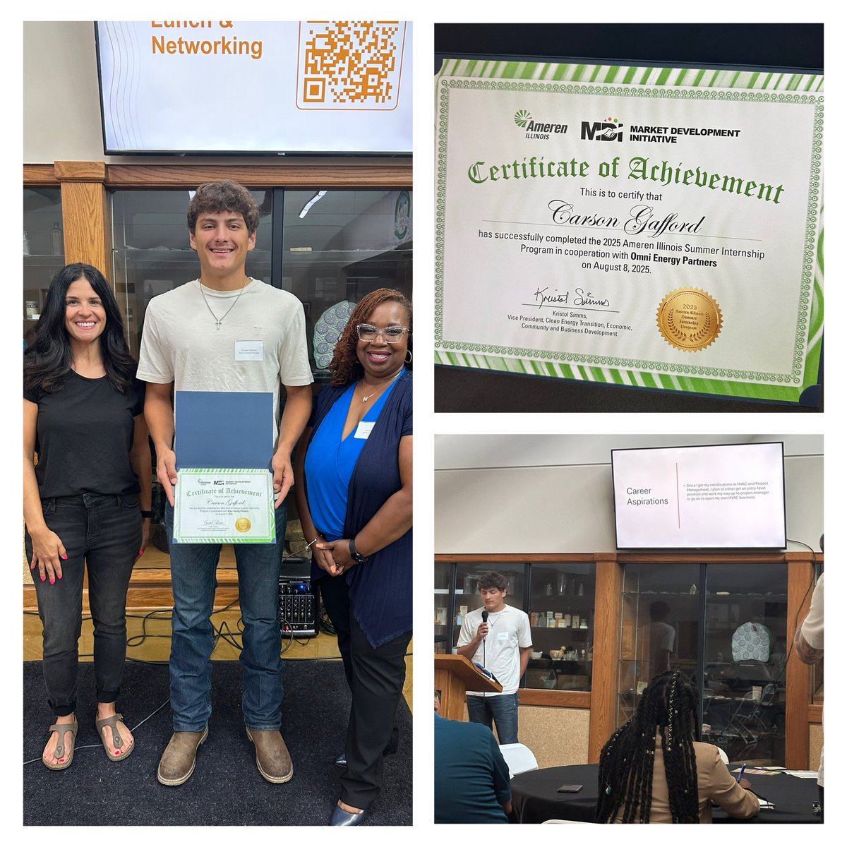 Congrats to one of our interns,Carson, on completing his internship with us! 🎉 He represented Omni at Ameren’s intern wrap up event, presenting to fellow interns &amp; employers. This fall, Carson heads to Lincoln Land to study HVAC—best of luck in your next chapter! #partners4life