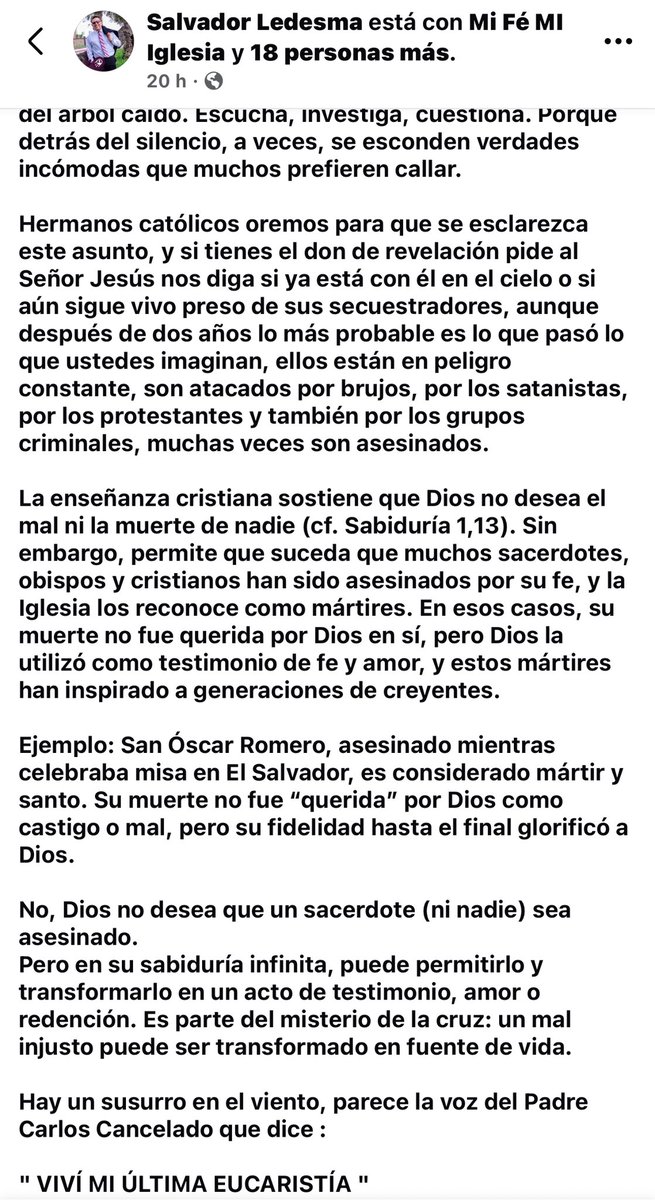 SoyDeLeon_Mx's tweet image. #PadreCarlosCancelado #México #Desaparecidos @EmbaMexCol Oigan esto es grabe:

1.- El Padre lleva dos años desaparecido.  
2.- El arzobispado de Tepic, Mons, Luis Artemio Flores Calzada, NUNCA dijo nada.
3.- Están difamando al padre (manifestando suspensión por abuso sexual) 
4.-…
