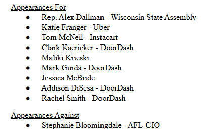 Once again <a href="/GovEvers/">Governor Tony Evers</a> stands with union bosses over Wisconsin workers and families by vetoing the portable benefits bill. 

Just look at who came and testified on this bill. 

Speaking in favor: the bill author and actual gig economy workers

Speaking against: the union