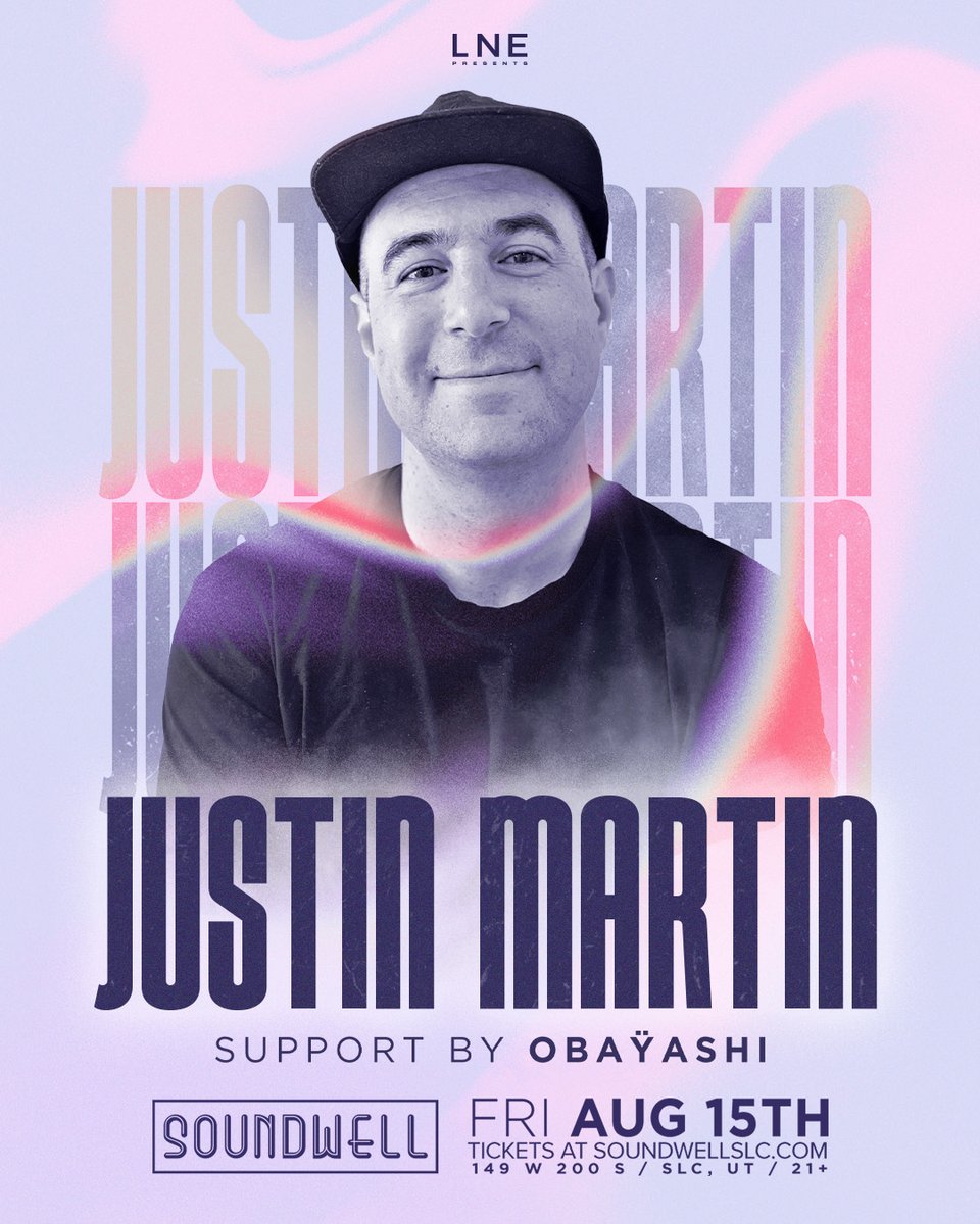 1 WEEK AWAY, it's a HOUSE PARTY🔊

Don't miss <a href="/justinmartin/">Justin Martin</a> in SLC with support by <a href="/OBAYASHI_off/">OBAŸASHI 🫠🪩</a>📍AUG 15TH!

Martin is known for his captivating sounds in the genres of bass house, deep disco house &amp; fidget house.

Come groove with us! 

TICKETS @ SoundwellSLC.com 🎟️