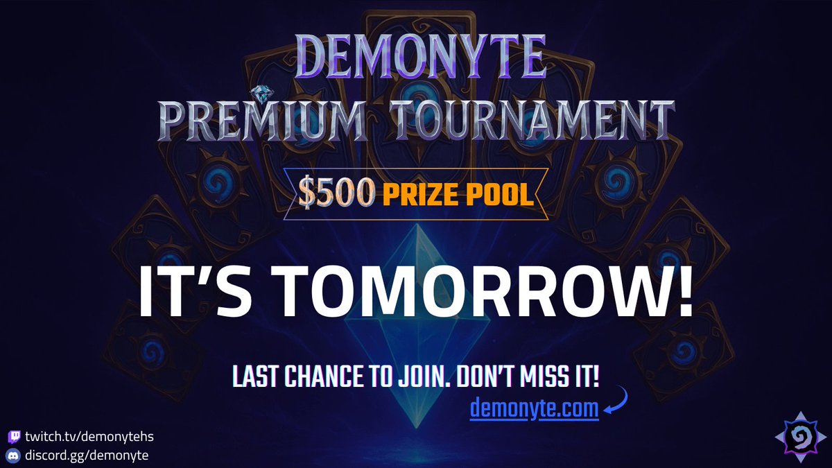 🔥 IT’S TOMORROW!! 🔥
🏆 Demonyte Premium Tournament – $500 Prize Pool
Don’t miss your shot at glory!

🚀 Special Deal: Get 1 month Premium  and we’ll give you another month FREE!
Unlock exclusive tournaments, rewards, and more.

Hurry up!!!
🔗 demonyte.com
🎯
