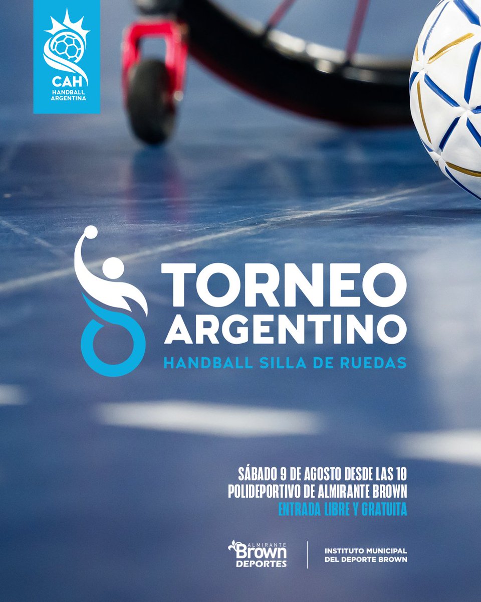 ¡Mañana sábado llega el Torneo Argentino de Handball en Silla de Ruedas 2025! 🇦🇷🤲

➡️ Ingreso libre y gratuito al Polideportivo por calles 25 de Mayo y Carlos Gardel (Ministro Rivadavia, Muni de Almirante Brown).

🚗 Estacionamiento gratuito por Camila Quiroga, esq. 25 de Mayo.