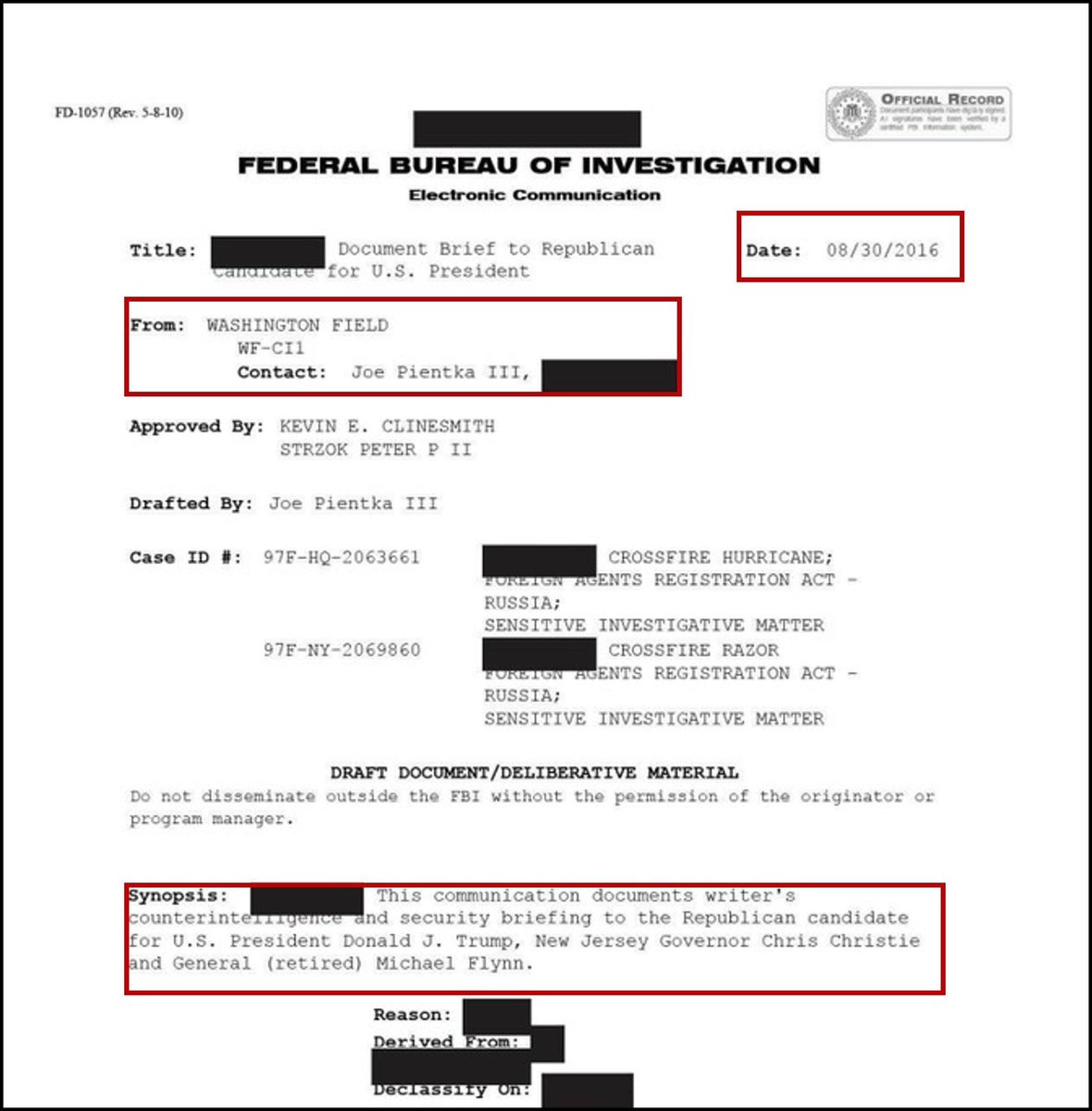 General Mike Flynn (@genflynn) on Twitter photo ATTENTION!
SUBJECT: Why is FBI Special Agent Joseph Pientka still employed…is he a witness, whistleblower or possible defendant?
In August 2016, FBI Special Agent Joseph Pientka sat across from <a href="/realDonaldTrump/">Donald J. Trump</a> and me, pretending to deliver a national security briefing. He ATTENTION!
SUBJECT: Why is FBI Special Agent Joseph Pientka still employed…is he a witness, whistleblower or possible defendant?
In August 2016, FBI Special Agent Joseph Pientka sat across from <a href="/realDonaldTrump/">Donald J. Trump</a> and me, pretending to deliver a national security briefing. He